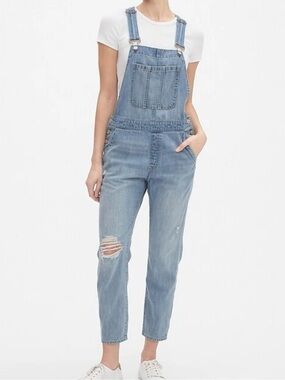 New Gap Distressed Bib Overalls Blue